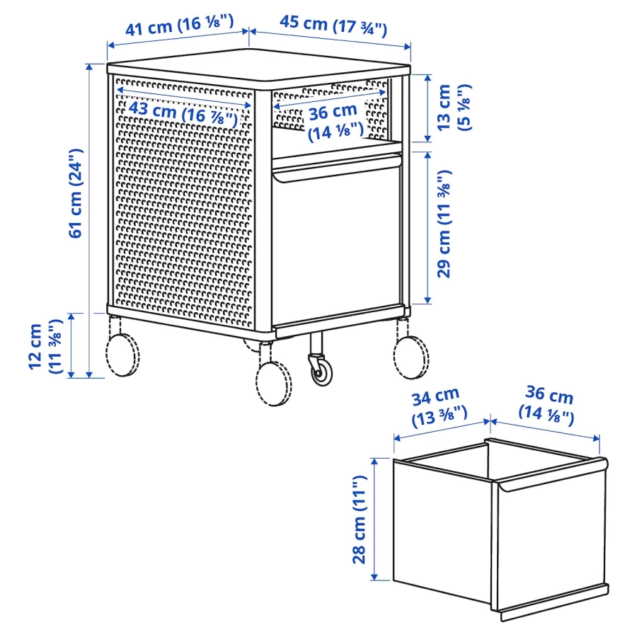 Модуль на колесах - IKEA BEKANT, 41х61 см, белая сетка БЕКАНТ ИКЕА (изображение №8)