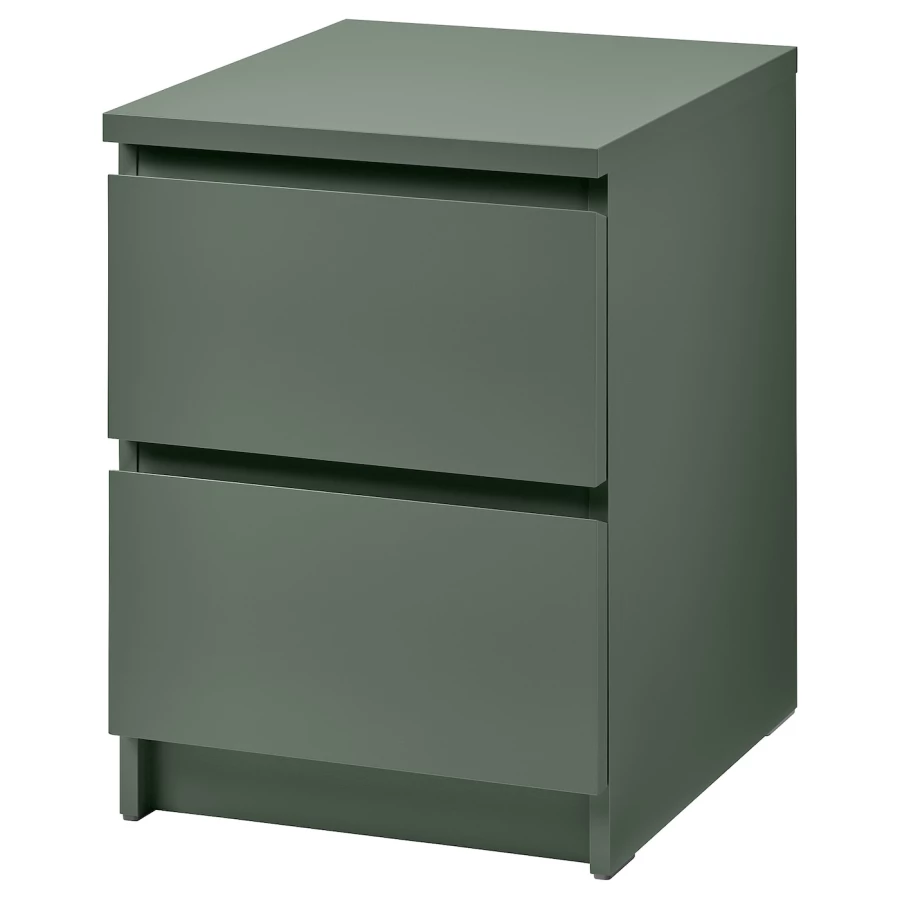 Комод с 2 ящиками - IKEA MALM, 40х55х48 см, серо-зеленый МАЛЬМ ИКЕА (изображение №1)