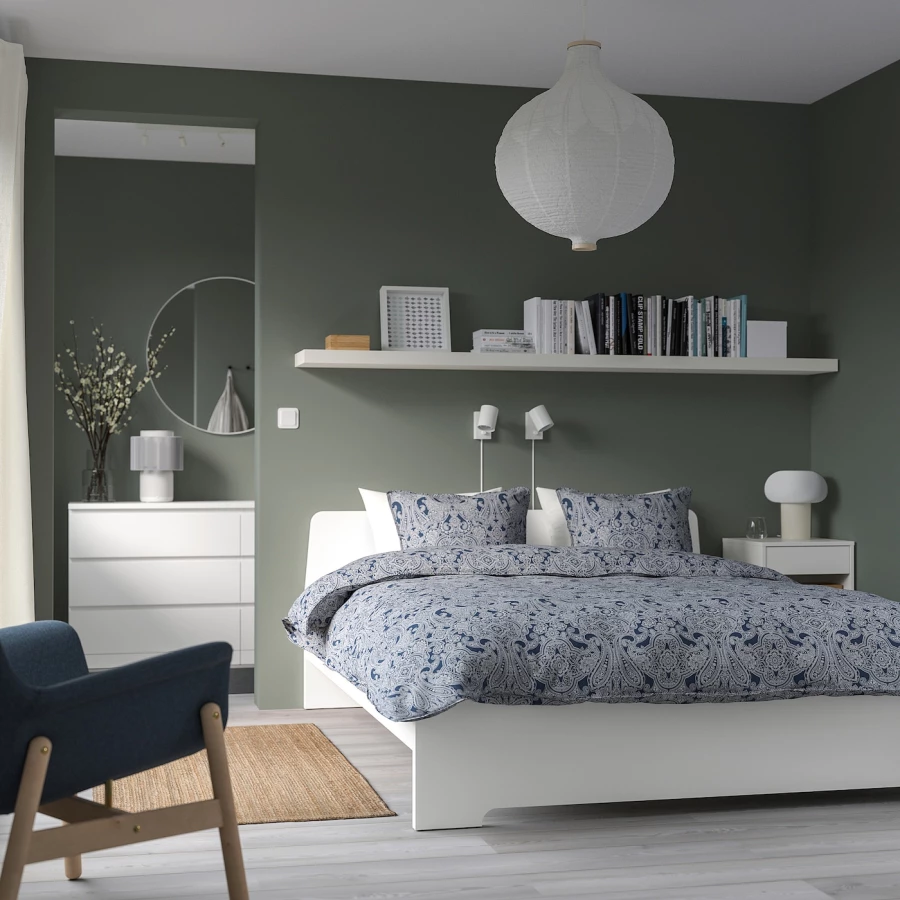 Двуспальная кровать - IKEA ASKVOLL/LURÖY/LUROY, 200х140 см, белый, АСКВОЛЬ/ЛУРОЙ ИКЕА (изображение №4)