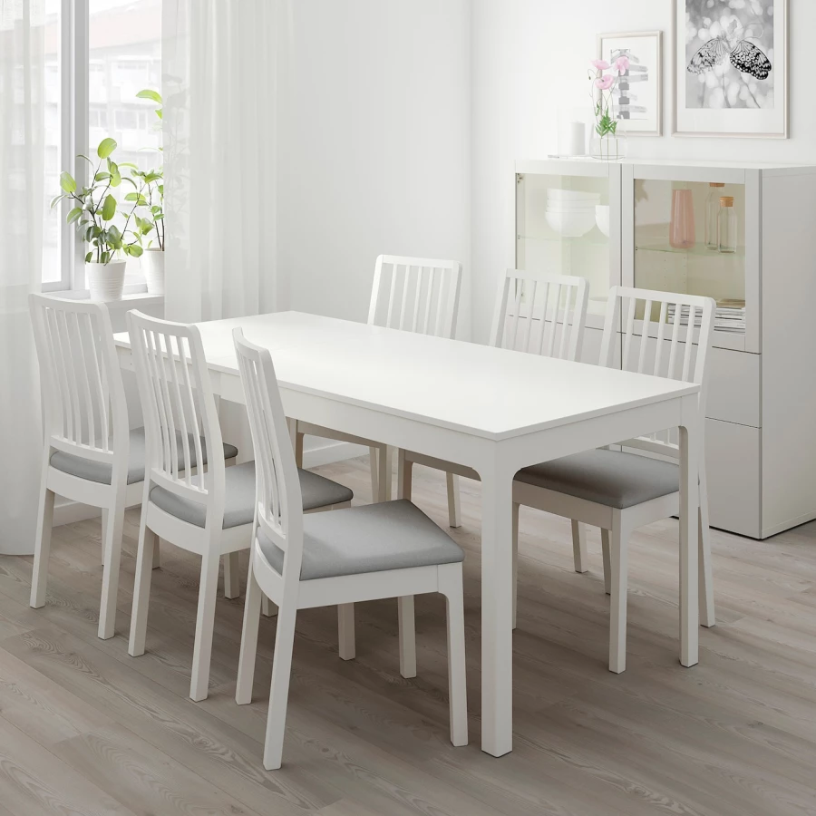 Стол и 4 стула - IKEA EKEDALEN/ЭКЕДАЛЕН ИКЕА, 120/180х80 см, белый/серый (изображение №2)