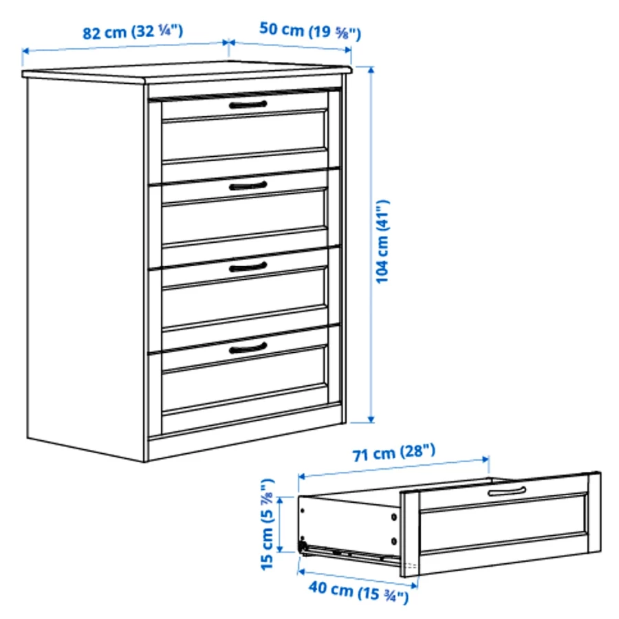 Комод с 4 ящиками - IKEA SONGESAND/СОНГЕСАНД ИКЕА, 50х82х104 см, белый (изображение №6)