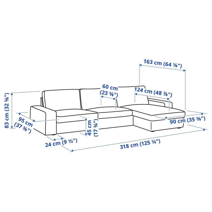 Диван 4-местный с оттоманкой - IKEA KIVIK/КИВИК ИКЕА, розовый (изображение №7)