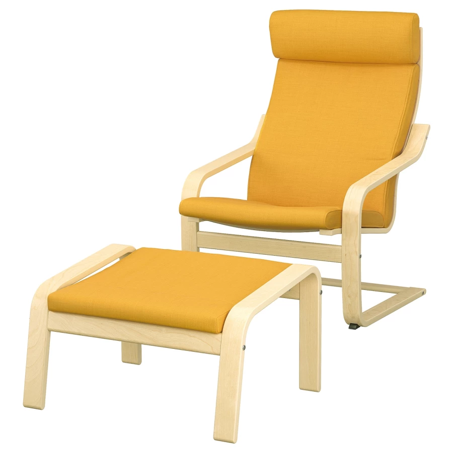 Кресло и табурет для ног - IKEA POÄNG/POANG/ПОЭНГ ИКЕА, 68х82х100 см, жёлтый (изображение №1)