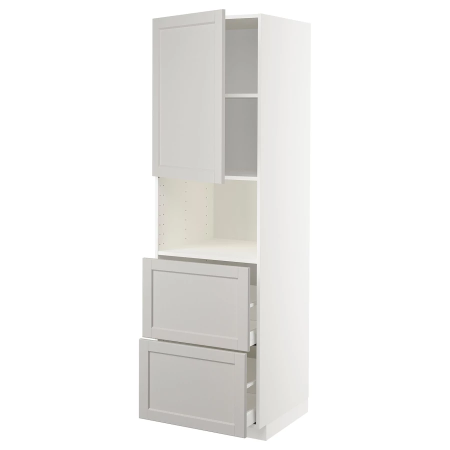 Высокий шкаф с ящиками - IKEA METOD/MAXIMERA/МЕТОД/МАКСИМЕРА ИКЕА, 200х60х60 см, белый/светло-серый (изображение №1)