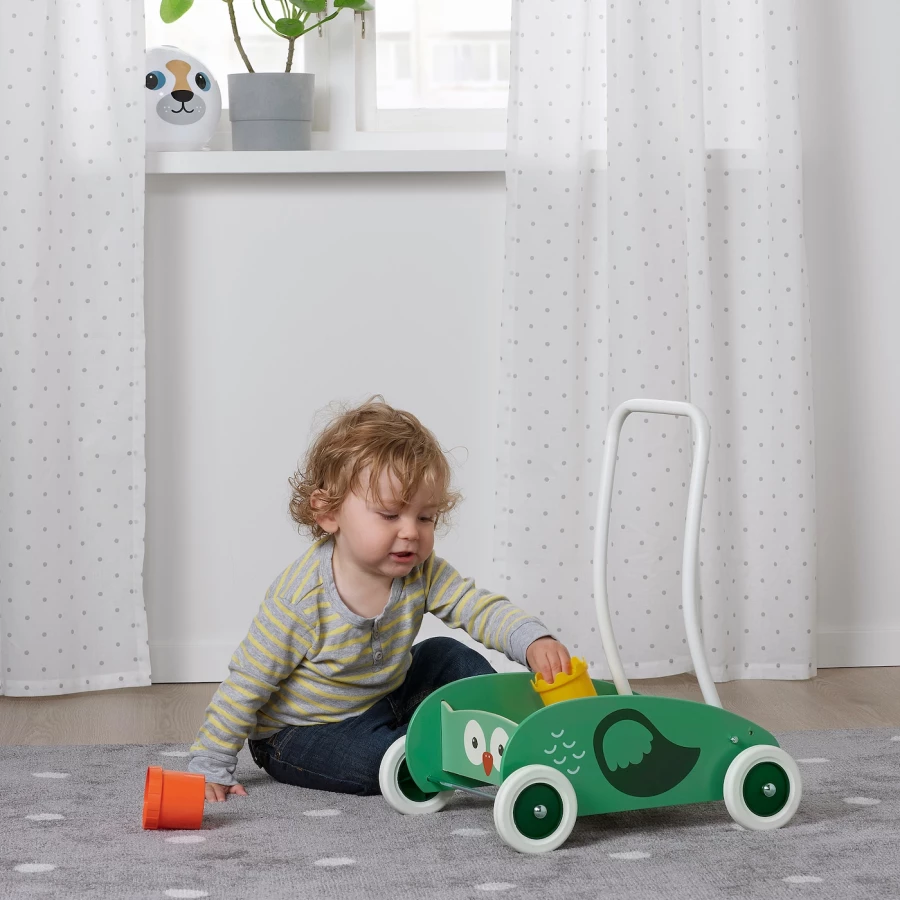 Детская каталка - IKEA UPPSTA/UPPSTÅ, 40х30х46 см, зеленый/белый УППСТО ИКЕА (изображение №2)