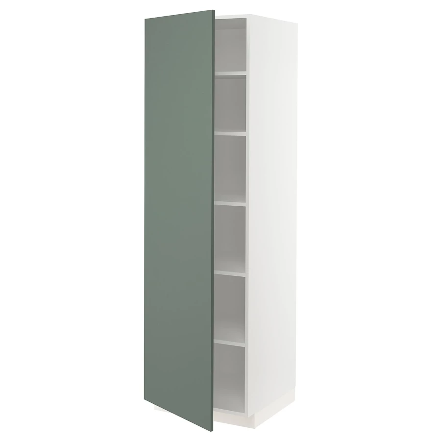 Высокий кухонный шкаф с полками - IKEA METOD/МЕТОД ИКЕА, 200х60х60 см, белый/темно-зеленый (изображение №1)