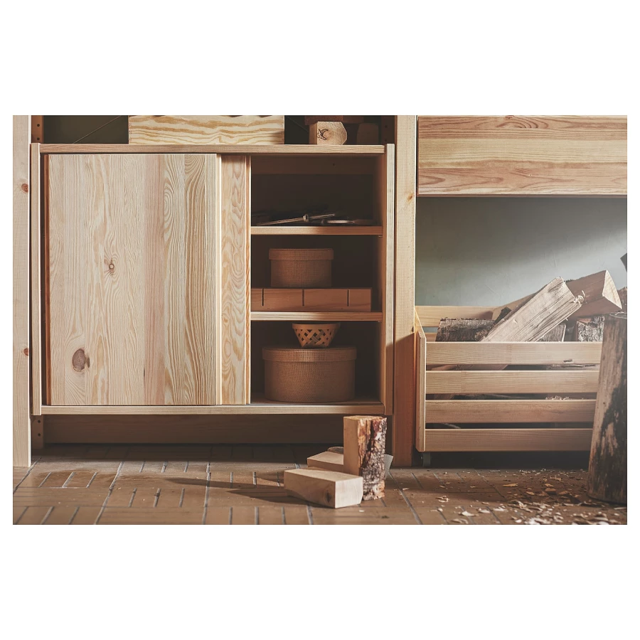Шкаф с раздвижными дверями - IKEA IVAR/ИВАР ИКЕА, 60х30х80 см, под беленый дуб (изображение №6)