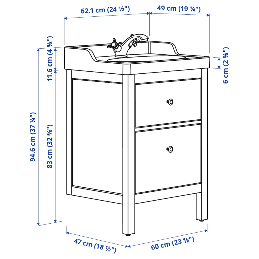 Тумба для ванной - HEMNES / RUTSJÖN /RUTSJОN IKEA/ ХЕМНЕС/РУТСЕН ИКЕА, 62х49х95 см, белый (изображение №5)