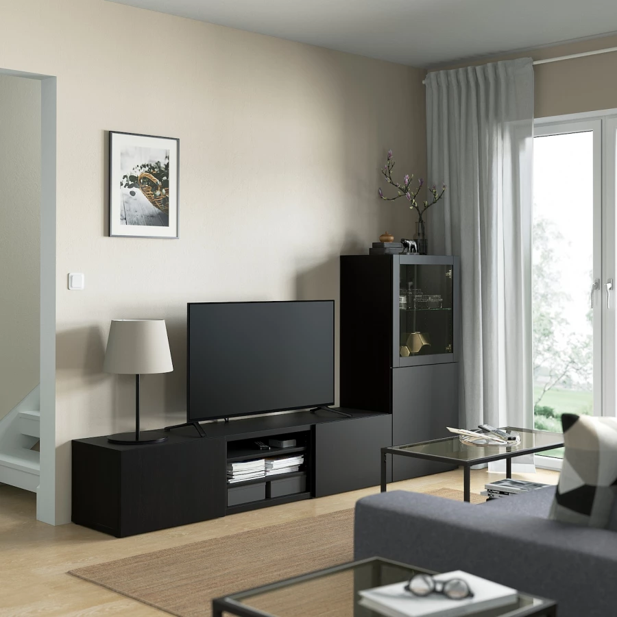 Комбинация для хранения ТВ - IKEA BESTÅ/BESTA, 129x42x240см, черный, БЕСТО ИКЕА (изображение №3)
