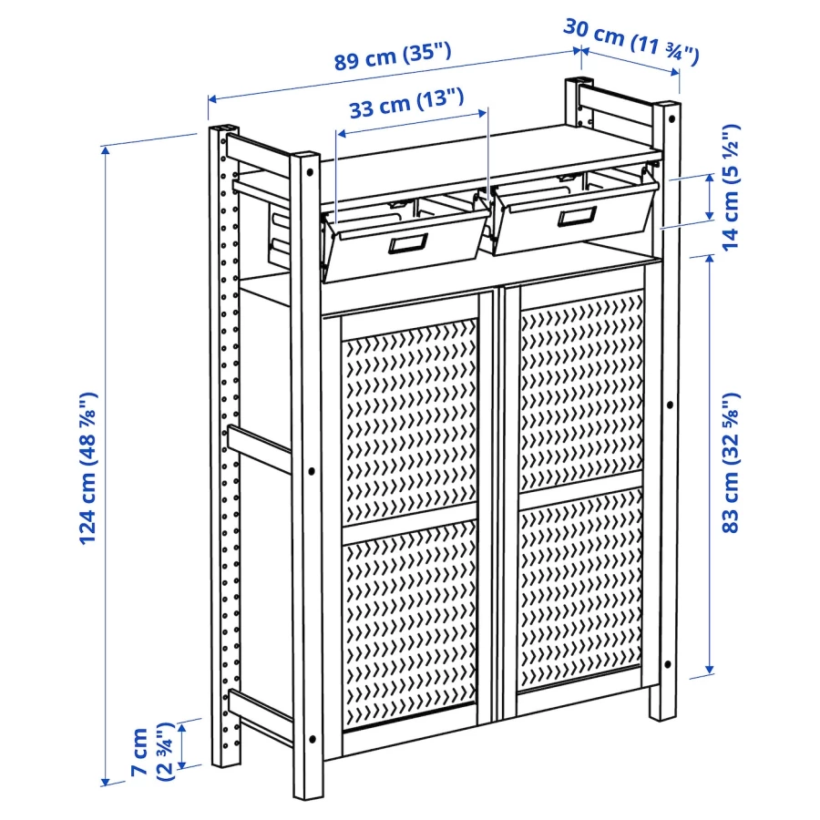 Комбинация для хранения - IKEA IVAR/ИВАР ИКЕА, 89х30х124 см, сосна/черный (изображение №5)