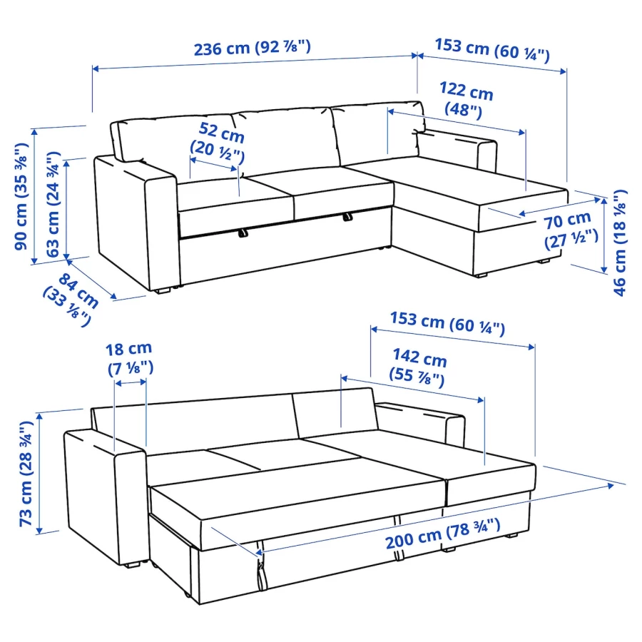 3-местный диван-кровать - IKEA BÅRSLÖV/BARSLOV/БЁРСЛОВ ИКЕА, 236х90х84 см, серый (изображение №7)