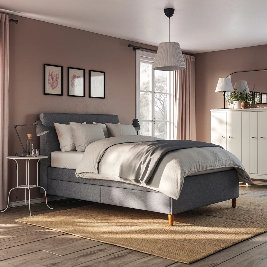 Кровать с мягкой обивкой и выдвижными ящиками - IKEA IDANÄS/IDANAS, 200х140 см, темно-серый, ИДАНЭС ИКЕА (изображение №3)