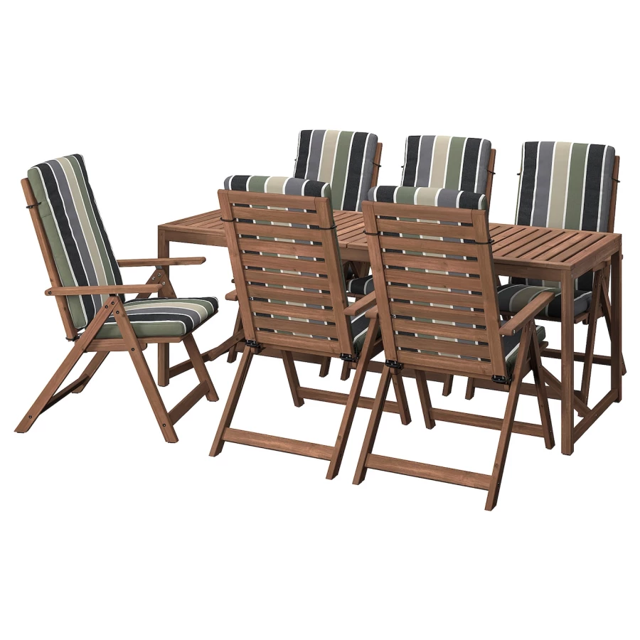 Стол + 6 стула -NÄMMARÖ / NАMMARО IKEA/  НАММАРО ИКЕА, 200х75 см, коричневый/цветный (изображение №1)