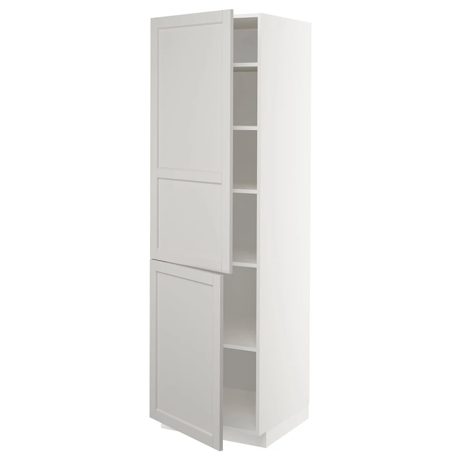 Высокий шкаф - IKEA METOD/МЕТОД ИКЕА, 200х60х60 см, белый/серый (изображение №1)
