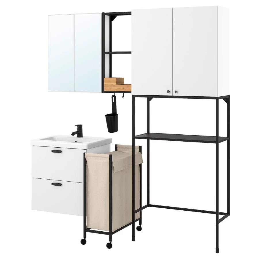 Комбинация для ванной - IKEA ENHET,  180x43x204 см, белый/антрацит, ЭНХЕТ ИКЕА (изображение №1)