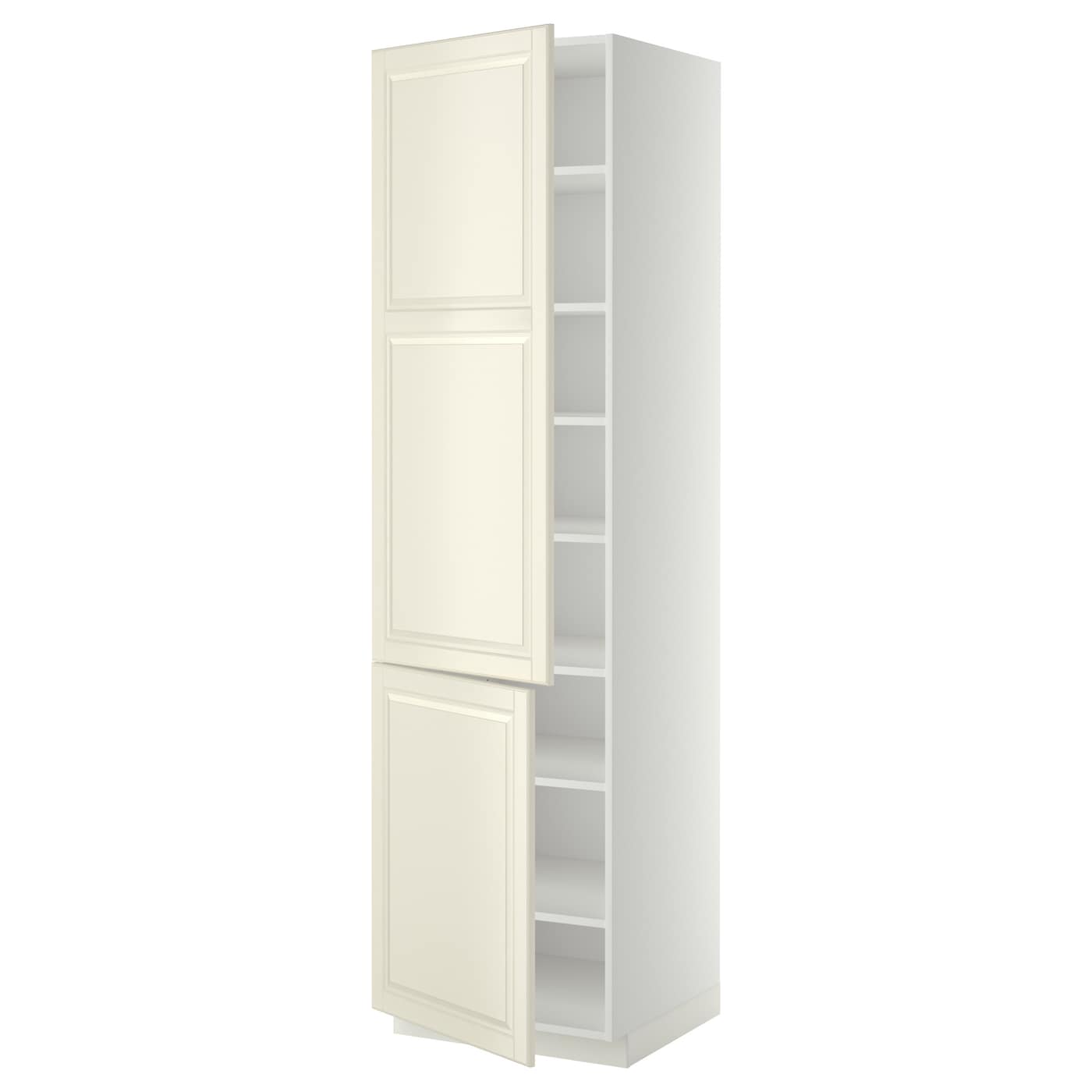Высокий кухонный шкаф с полками - IKEA METOD/МЕТОД ИКЕА, 220х60х60 см, белый/кремовый