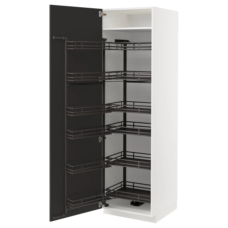 Высокий шкаф с выдвижной кладовой - IKEA METOD/МЕТОД ИКЕА, 60х60х200 см, белый/черный (изображение №1)