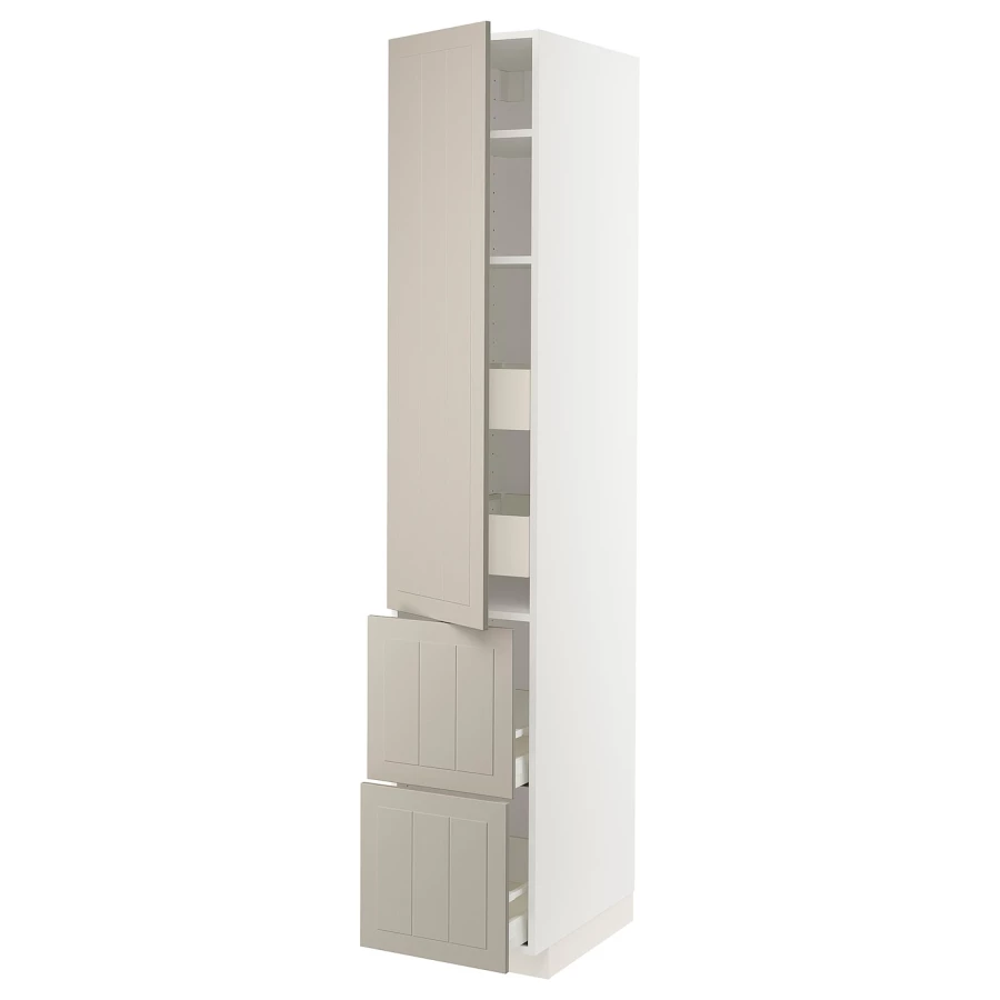 Высокий шкаф - IKEA METOD/MAXIMERA/МЕТОД/МАКСИМЕРА ИКЕА, 220х60х40 см, белый/темно-бежевый (изображение №1)
