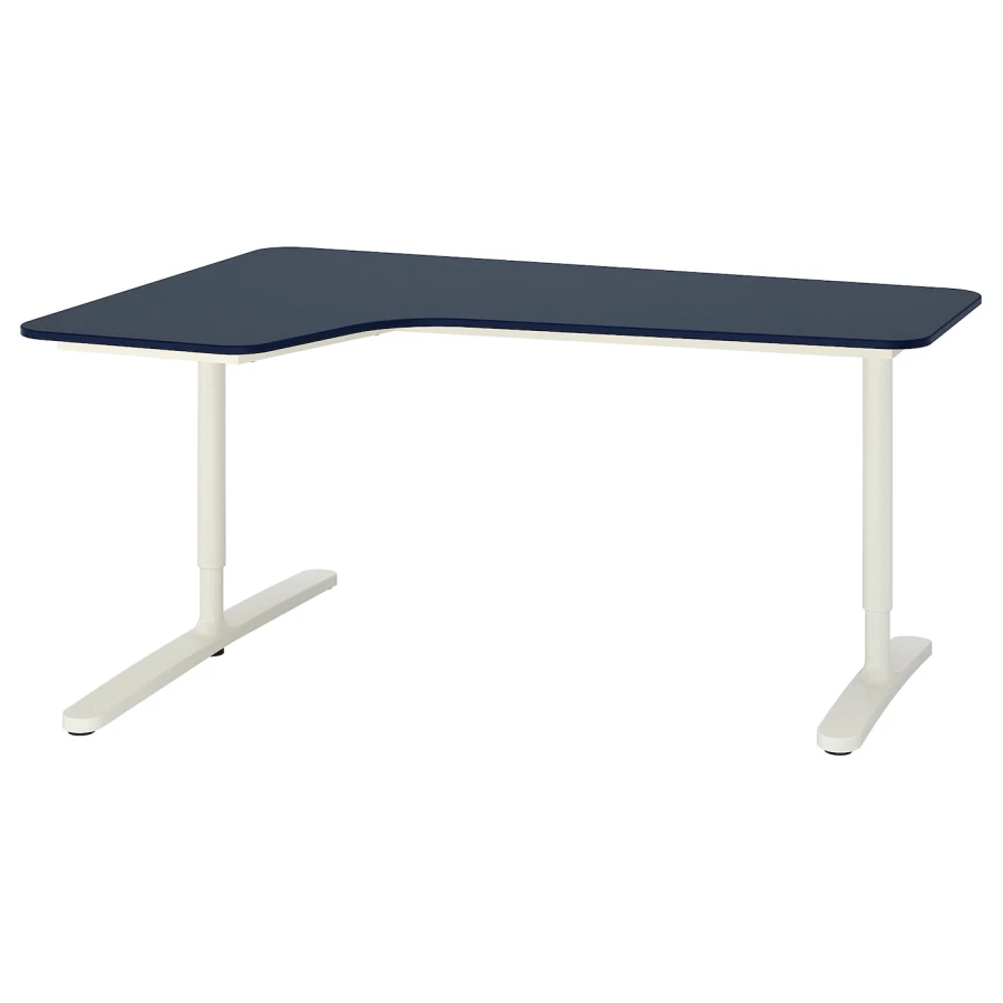 Письменный стол (левый угол) - IKEA BEKANT, 160х110х65-85 см, белый/синий, БЕКАНТ ИКЕА (изображение №1)