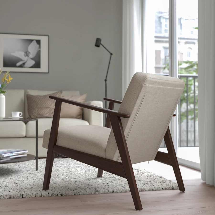 Кресло - EKENÄSET IKEA/ЭКЕНЭСЕТ ИКЕА, 76х64 см, бежевый (изображение №3)