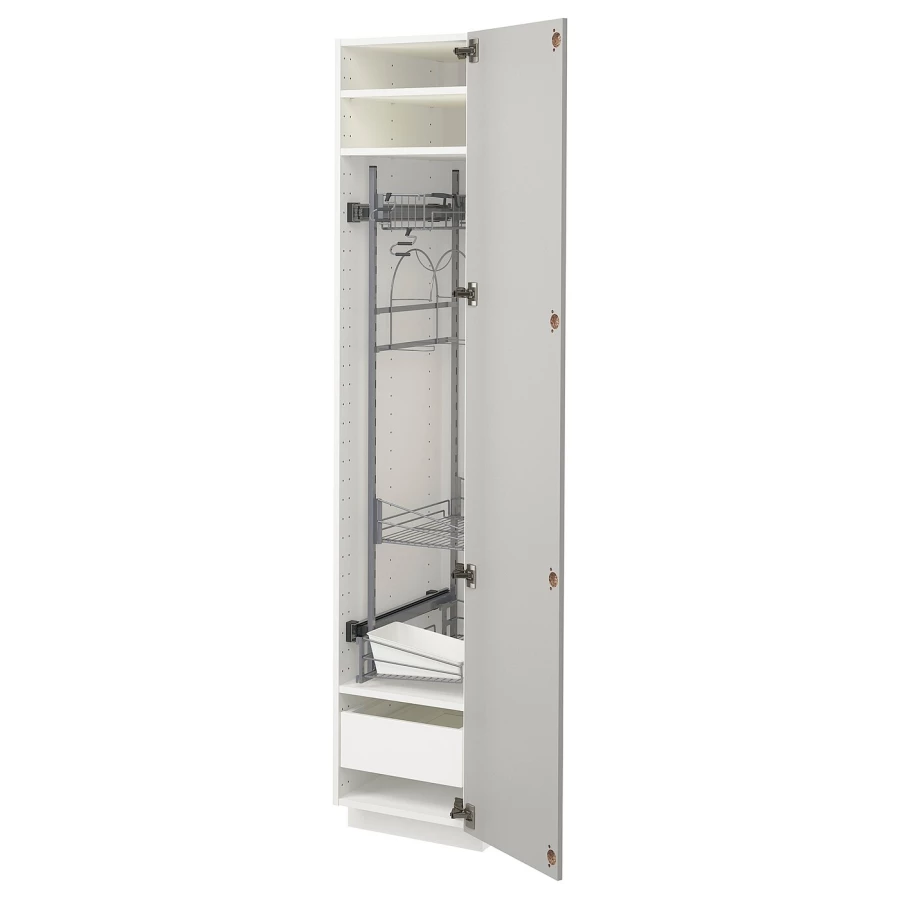 Высокий шкаф/бытовой - IKEA METOD/MAXIMERA/МЕТОД/МАКСИМЕРА ИКЕА, 200х60х40 см, белый/светло-серый глянцевый (изображение №1)