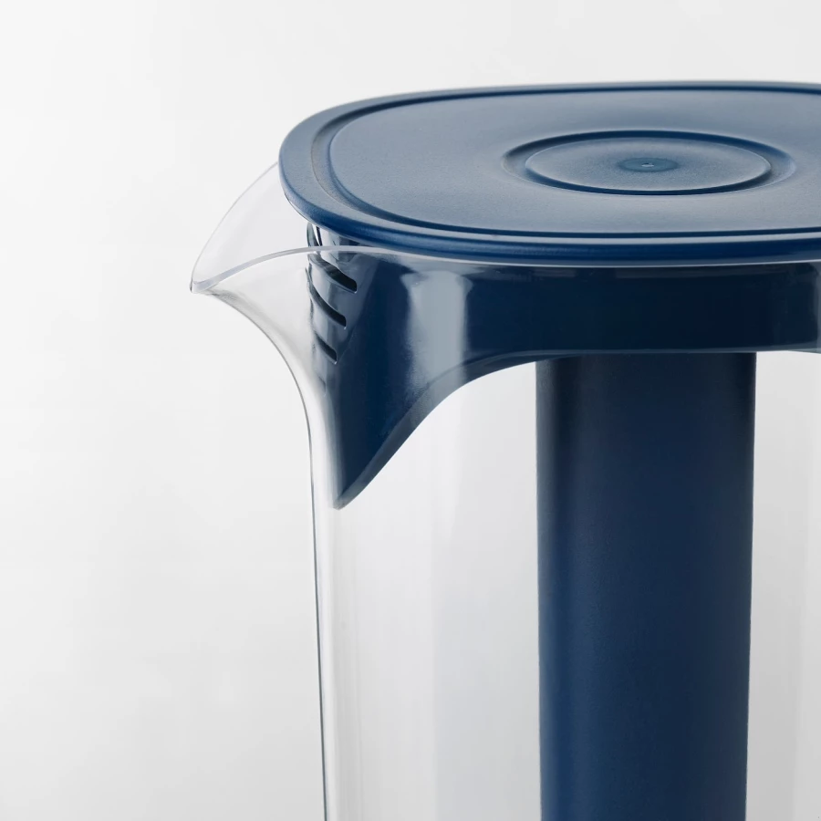 Кувшин с крышкой - IKEA MOPPA, 1.7 л, прозрачное стекло/синий, МОППА ИКЕА (изображение №2)