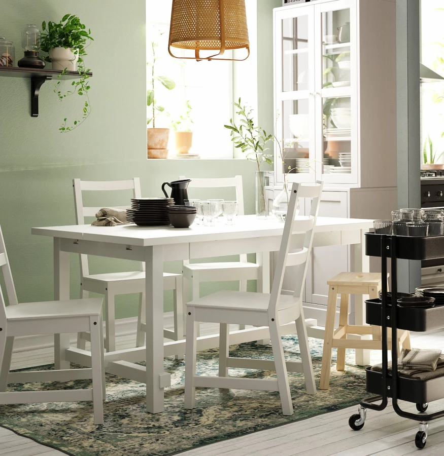 Раздвижной обеденный стол - IKEA NORDVIKEN/НОРДВКЕН ИКЕА, 75х152/223х105 см, белый (изображение №3)