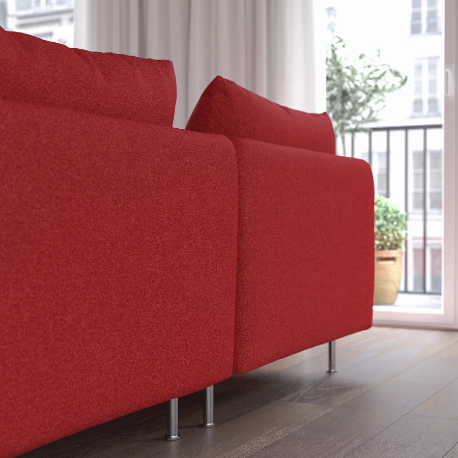 2-местный диван с шезлонгом - IKEA SÖDERHAMN/SODERHAMN/СЁДЕРХАМН ИКЕА, 186х69х151 см, красный (изображение №3)