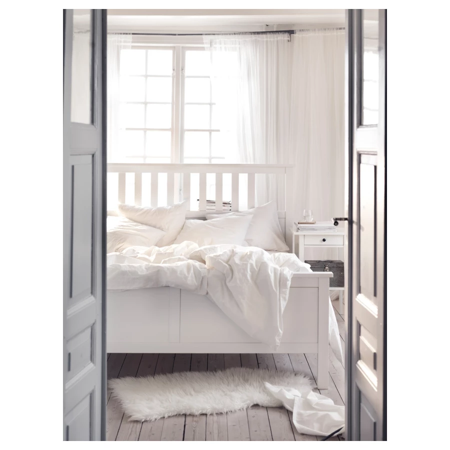 Кровать - IKEA HEMNES, 200х140 см, матрас средней жесткости, белый, ХЕМНЭС ИКЕА (изображение №7)