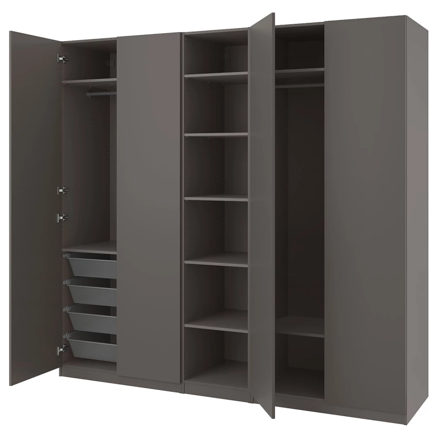 Гардероб - IKEA PAX/FORSAND/ПАКС/ФОРСАНД ИКЕА, 250x60x236 см, темно-серый (изображение №1)