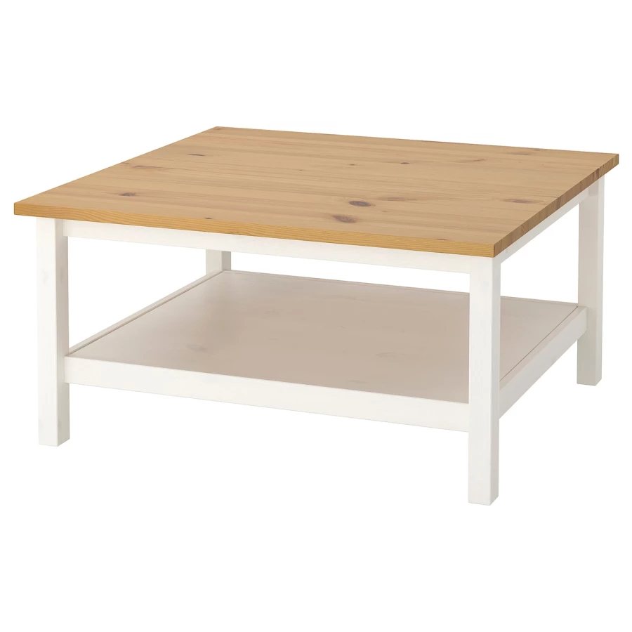 Журнальный стол - IKEA HEMNES/ИКЕА ХЕМНЭС, 90x90х46 см, белая морилка/светло-коричневый (изображение №1)