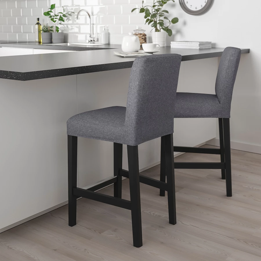 Барный стул со спинкой - BERGMUND IKEA/БЕРГМУНД ИКЕА, 97х45х48см, серый (изображение №2)