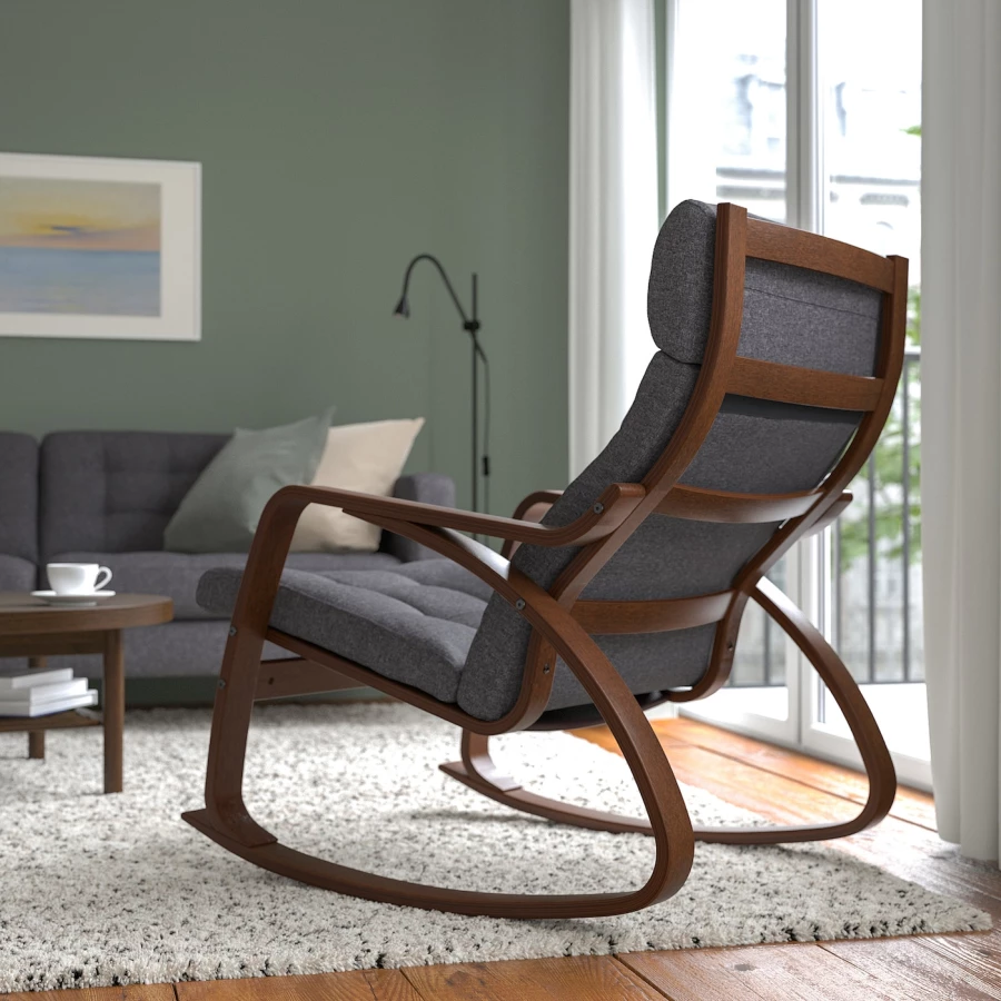 Кресло-качалка - IKEA POÄNG/POANG/ПОЭНГ ИКЕА, 68х94х95 см, темно-серый (изображение №3)