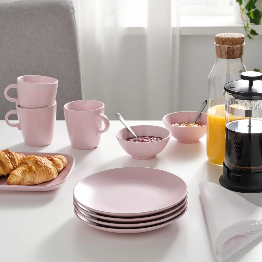 Набор тарелок, 4 шт. - IKEA FÄRGKLAR/FARGKLAR, 20 см, светло-розовый, ФЭРГКЛАР ИКЕА (изображение №4)