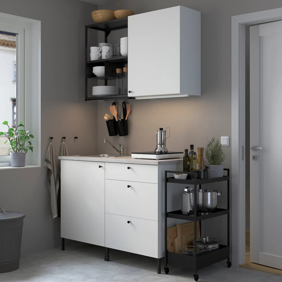 Кухонная комбинация для хранения - ENHET  IKEA/ ЭНХЕТ ИКЕА, 123х63,5х222 см, белый/черный (изображение №2)