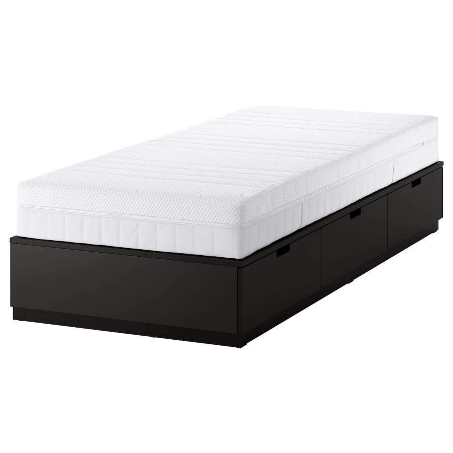 Каркас кровати с местом для хранения и матрасом - IKEA NORDLI, 200х90 см, матрас жесткий, черный, НОРДЛИ ИКЕА (изображение №1)