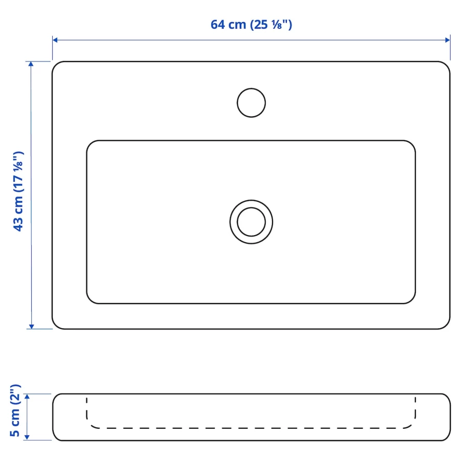 Раковина с сифоном - IKEA TVÄLLEN/TVALLEN, 64х43 см, белый, ТВЭЛЛЕН ИКЕА (изображение №3)
