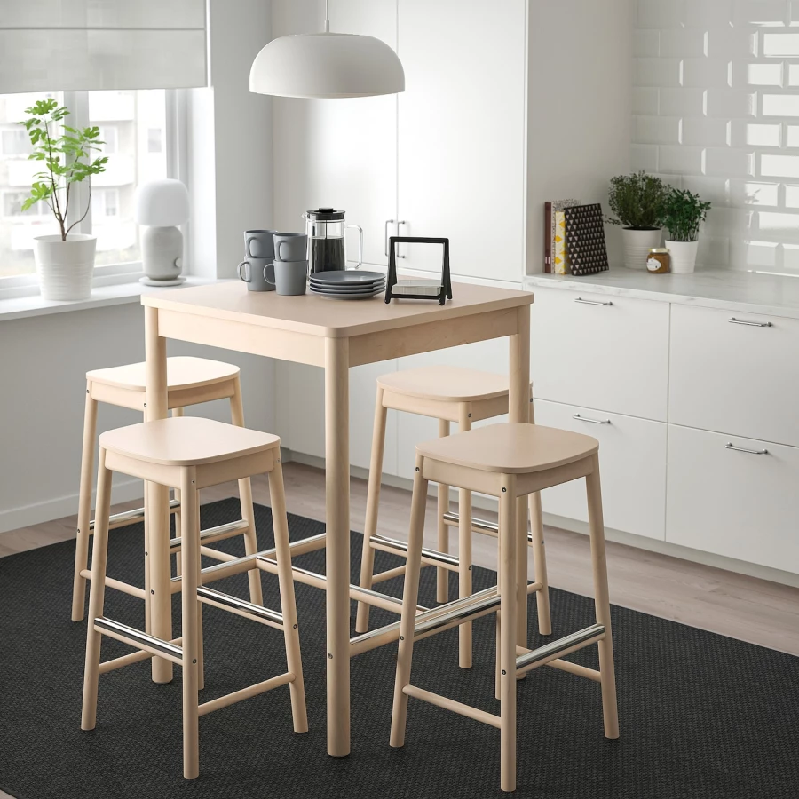 Стол и 4 барных стула - IKEA RÖNNINGE/RОNNINGE /ИКЕА РЁННИНГЕ, 75х75х105 см, береза (изображение №2)