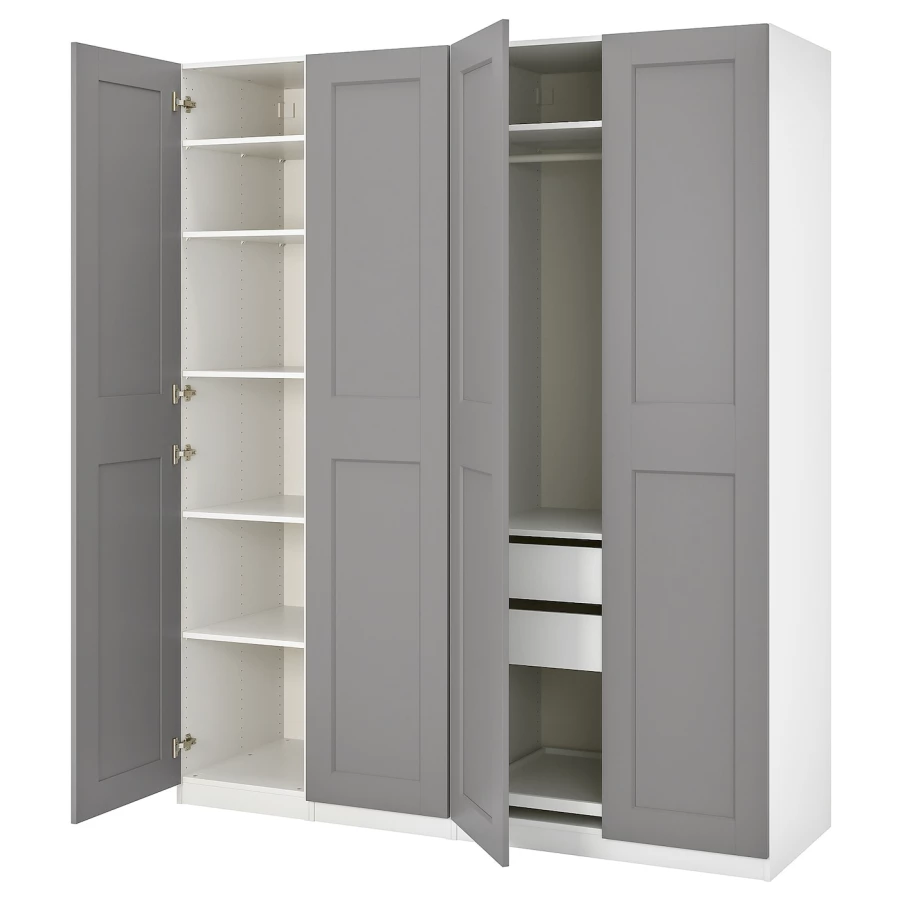 Шкаф - IKEA PAX/GRIMO/ПАКС/ГРИМО ИКЕА, 60х200х236,4 см, белый/темно-серый (изображение №1)