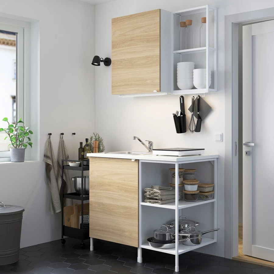 Кухонная комбинация для хранения вещей - ENHET  IKEA/ ЭНХЕТ ИКЕА, 103x63,5x222 см, белый/бежевый (изображение №2)
