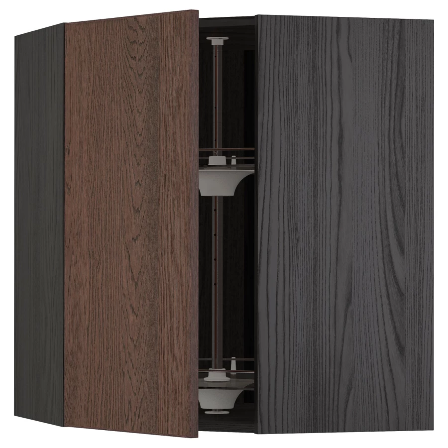 Шкаф навесной угловой с каруселью - METOD  IKEA/  МЕТОД ИКЕА, 80х68 см, черный/коричневый (изображение №1)