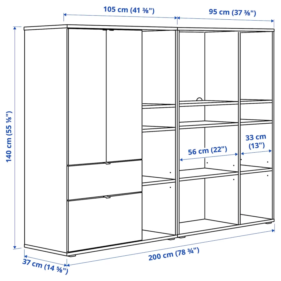 Шкаф  - VIHALS IKEA/ ВИХАЛС ИКЕА, 200x37x140 см, белый (изображение №7)