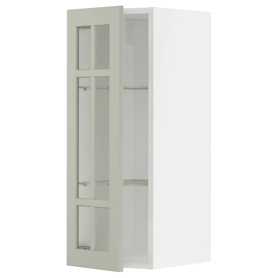 Шкаф со стеклянными дверцами -  METOD  IKEA/  МЕТОД ИКЕА, 80х30 см, белый/зеленый (изображение №1)