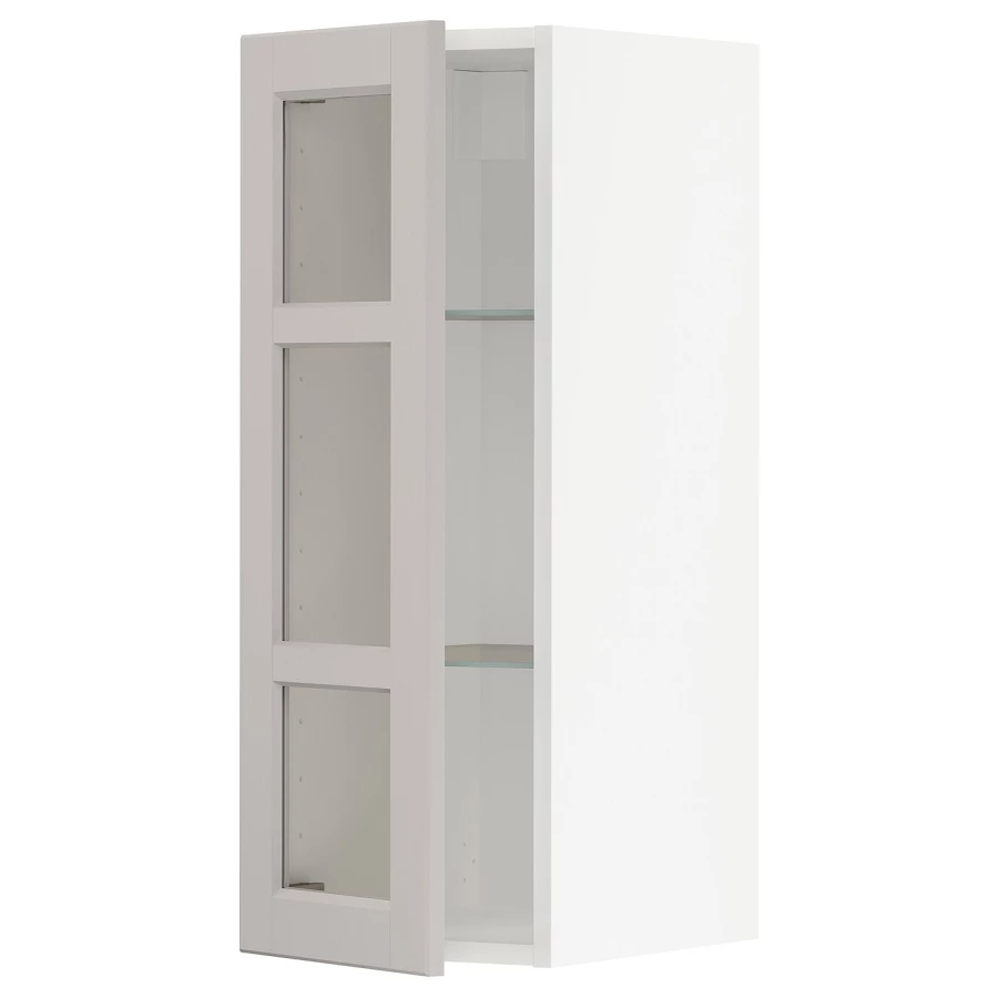 Шкаф со стеклянными дверцами  - METOD  IKEA/  МЕТОД ИКЕА, 80х30 см, белый/светло-серый (изображение №1)
