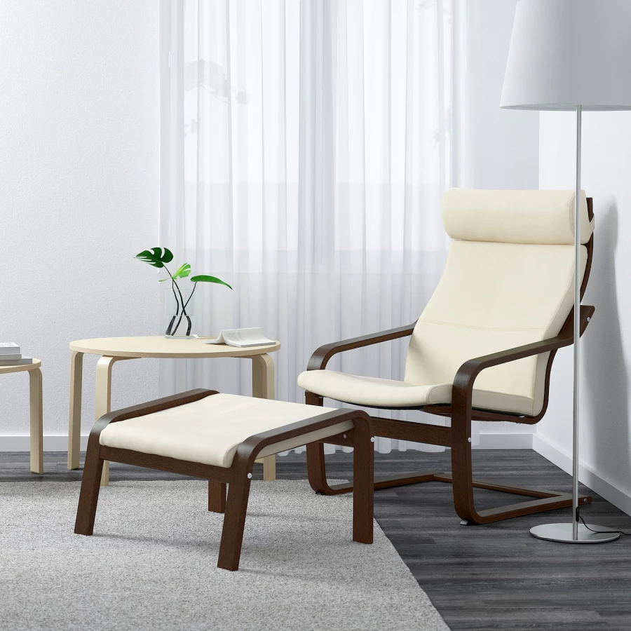 Кресло - IKEA POÄNG/POANG/ПОЭНГ ИКЕА, 68х82х100 см, белый/коричневый (изображение №2)