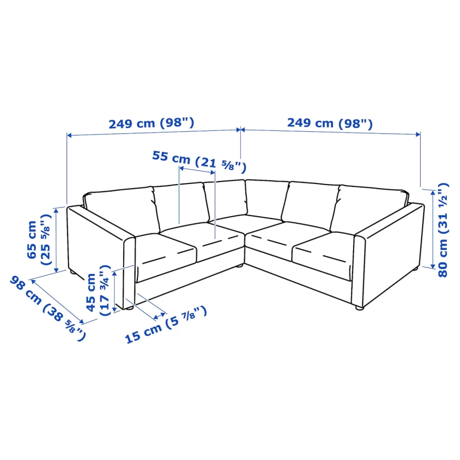 4-местный угловой диван- IKEA VIMLE, 249х98х80 см, черный, кожа, ВИМЛЕ ИКЕА (изображение №7)