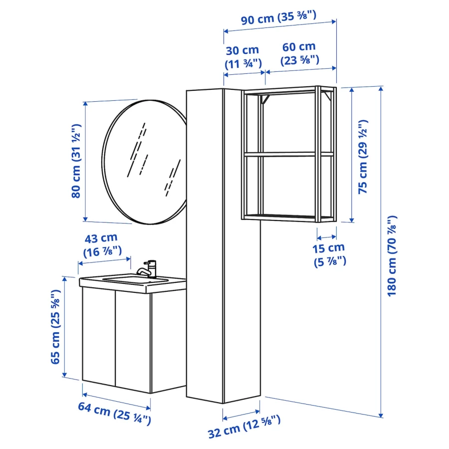 Комбинация для ванной - IKEA ENHET, 64х43х65 см, антрацит/серый, ЭНХЕТ ИКЕА (изображение №4)