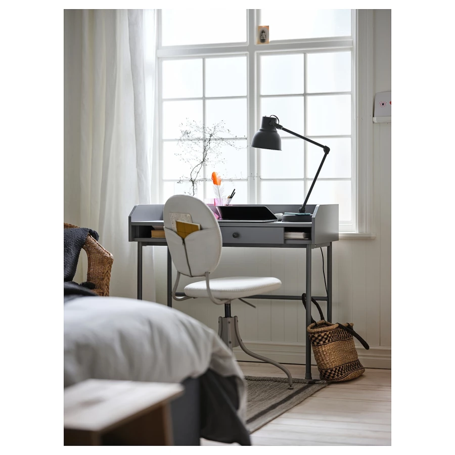 Письменный стол - IKEA HAUGA, 100х45.3 см, серый, ХАУГА ИКЕА (изображение №3)