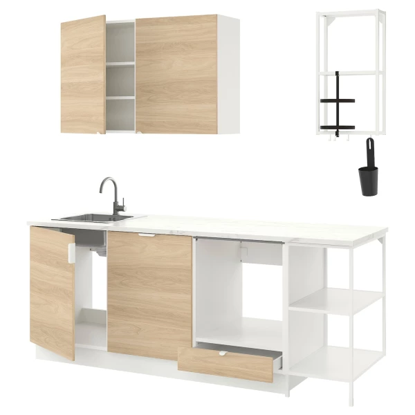 Комбинация для кухонного хранения  - ENHET  IKEA/ ЭНХЕТ ИКЕА, 223x63,5x222 см, белый/бежевый