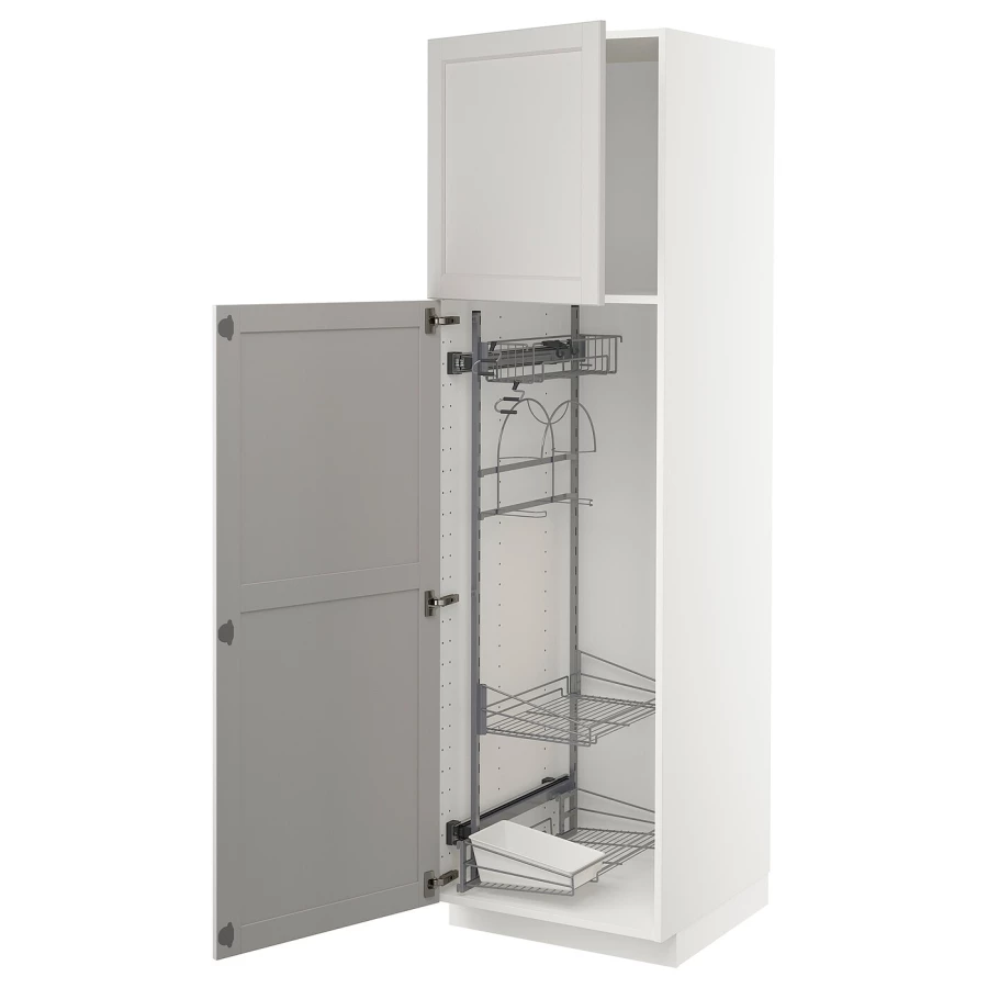 Высокий шкаф/бытовой - IKEA METOD/МЕТОД ИКЕА, 200х60х60 см, белый/светло-серый (изображение №1)